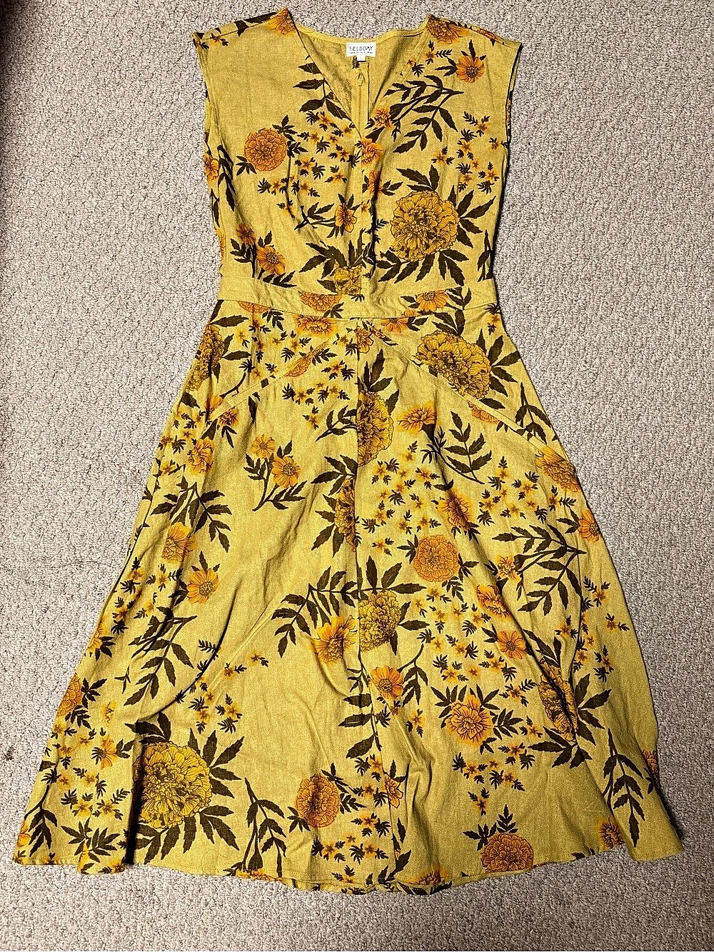Field Day Xena Marigold Floral Linen Dress Yellow Size Large